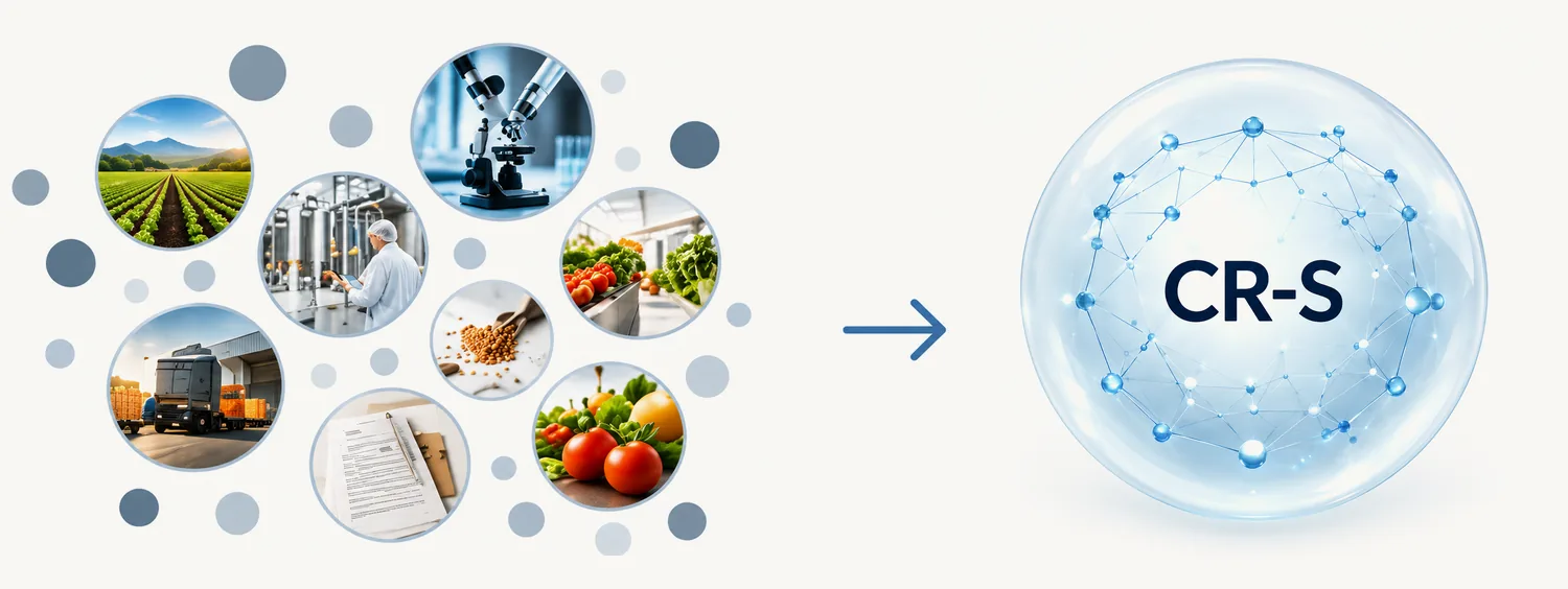 Fragmented information is connected through CR-S into a coherent quality assessment.